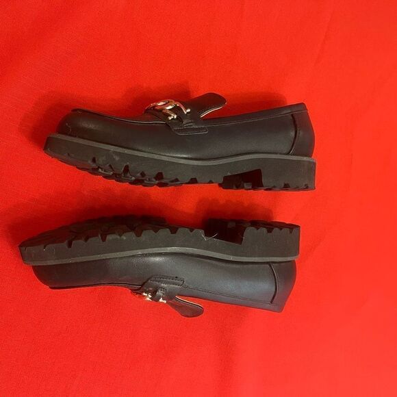 BCBG Tinaa Black Gold Chain Y2K Chunky Loafers Size 9 New - Picture 7 of 11